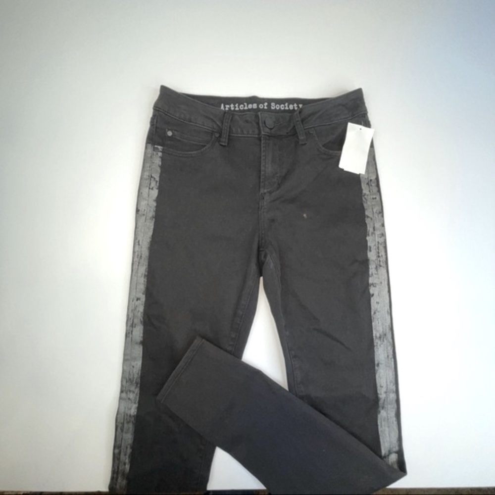 NEW Articles of Society Sarah Skinny Bailey Jeans Black Silver Tuxedo Stripe - Picture 4 of 17